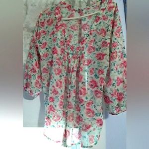 Lauren Conrad Sheer Button Up Blouse, Size M